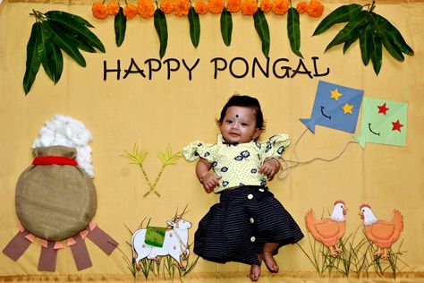 Pongal baby photoshoot Sankranthi Photoshoot Ideas, Pongal Theme Baby Photoshoot, Pongal Baby Photoshoot Ideas, Sankranthi Theme Baby Photoshoot, Pongal Photoshoot, Monthly Photoshoot, 2 Month Baby, Happy Pongal, Latest Blouse Designs Pattern