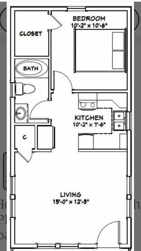 20x20 Floor Plan Tiny Homes, 20x24 Floor Plans, 12x20 Tiny House Floor Plans, 12x32 Tiny House Floor Plans, Studio Apartment Floor Plans, 1 Bedroom House Plans, Guest House Plans, House Plans Ideas, Small Cottage House Plans