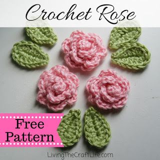 Living the Craft Life: Petite Rose Applique - Free Pattern Crochet Bow Pattern, Marque-pages Au Crochet, Crochet Small Flower, Crochet Rose Pattern, Crochet Flowers Easy, Confection Au Crochet, Crochet Flowers Free Pattern, Rose Applique, Crochet Leaves