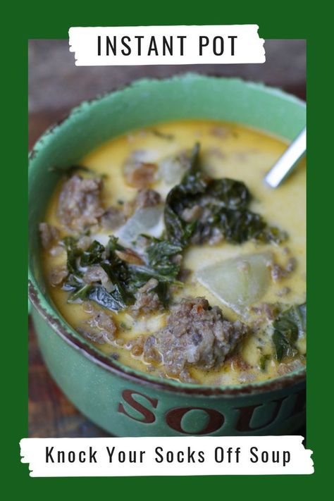 Instant Pot Knock Your Socks Off Soup--it's similar to but better than Olive Garden's zuppa toscana soup. You can make it so quickly in your Instant Pot! Toscana Soup, Instant Pot Soup, Instant Pot Dinner Recipes, Sausage Pasta, Instant Pot Pressure Cooker, Slow Cooking, Healthy Soup, Pressure Cooker Recipes, Gumbo