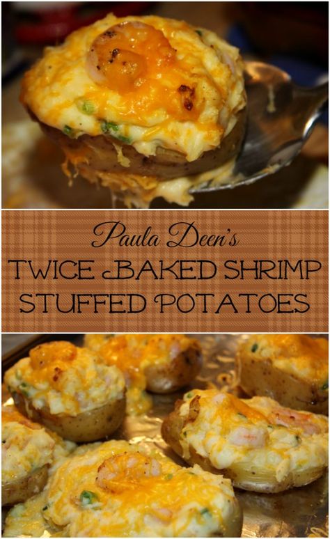 Shrimp Stuffed Potatoes, Bake Shrimp, Potato Party, Multicultural Recipes, Shrimp Stuffed, Steak Dinners, Paula Dean, Stuffed Potatoes, Stuffed Baked Potatoes