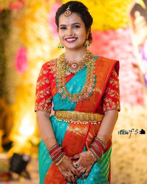 Bangles For Pattu Sarees, Pattusarees Latest, Pattu Saree Blouse Designs Wedding, Maggam Work Blouse Designs Latest For Pattu Sarees Bridal, Vadanam Latest Designs, Blouse Maggam Work Designs Latest, Latest Bridal Blouse Designs 2024, Blue Blouse Maggam Work, Bride Blouse Designs