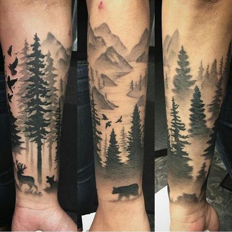 Forest Tattoo Sleeve, Natur Tattoo Arm, Tree Sleeve, Polynesian Tattoos, Female Tattoos, Landscape Tattoo, Forest Tattoos, Cat Tattoos, Shoulder Tattoos