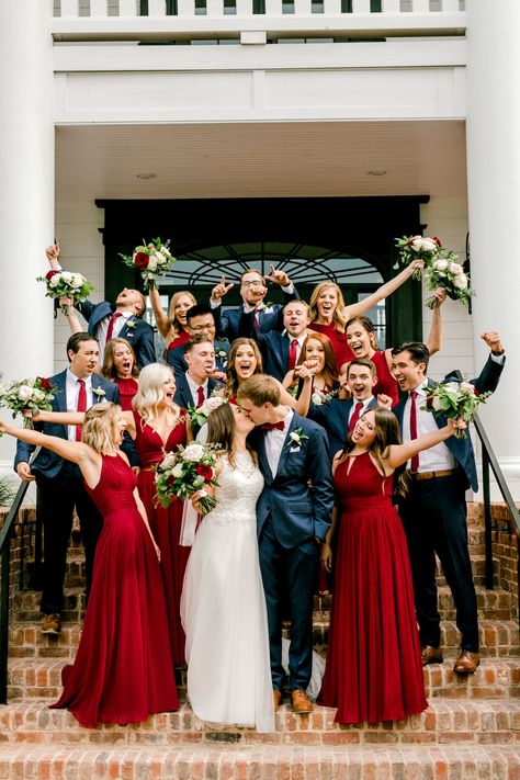 Wedding Party Attire, Groom Suits, Bridal Parties Pictures, Red Bridesmaid, Red Wedding Theme, Bridal Party Attire, Red Bridesmaids, Party Attire, Wedding Colors Blue