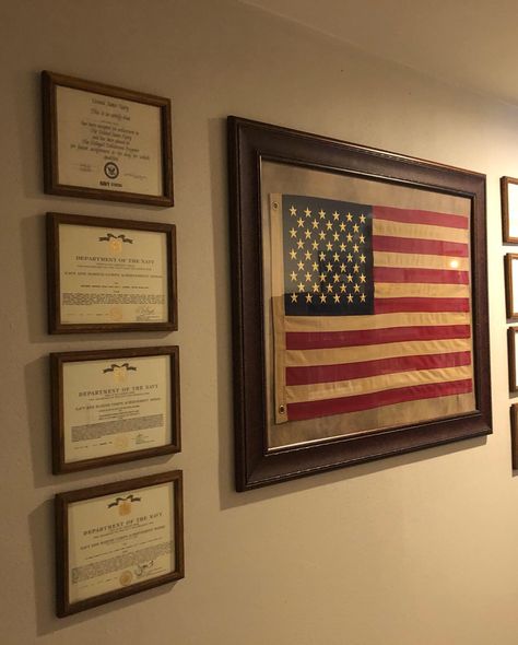 Military Flag Display Ideas, Flag Display Ideas, Photo Wall Frames, Pictures On Wall, History Wall, Flag Display, Military Flag, Wall Photo, Military Photos