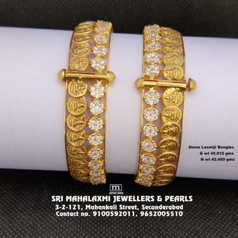 Light Weight Laxmiji Broad Bangles Studded with Cz`s made 22KT BIS HALLMARK Gold visit our SHOWROOM Please call us on WHATS VIDEO call no. 9100592011, 9652005510 wwww.srimahalaxmijewellers.in #SriMahalaxmiJewellers #MahalaxmiJewellers #Bangles Broad Bangles Gold Indian, Kasulu Bangles Gold, Cz Bangles Gold, Cz Bangles Indian Gold, Gold Broad Bangles Design, Light Weight Bangles Gold, Kasu Bangles Gold Jewelry, Broad Bangles Gold, White Stone Bangles Gold