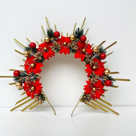 Diy Christmas Headpiece, Christmas Crown Diy, Christmas Tiara, Winter Flower Crown, Holiday Headpiece, Hospital Announcement, Christmas Headpiece, Sun Halo, Christmas Crown