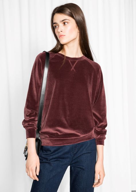 & Other Stories image 2 of Velour Sweatshirt in Plum Velour Sweatshirt, Diy Summer Clothes, Velvet Sweatshirt, Velvet Sweater, Pakistani Fashion Casual, Velvet Clothes, Velvet Blouses, Clothing Online Shop, Velvet Fashion