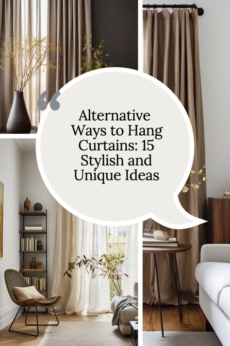 "Set the stage for elegance and innovation with our "Alternative Ways to Hang Curtains: 15 Stylish and Unique Ideas." From DIY curtain endeavors, rustic charms, to bohemian accents, transform your space effortlessly. Delight in no-drill curtain ideas, and experience the allure of unique rods and repurposed materials. Dive deep into vintage solutions, rope and chain methods, or even the simplicity of wall tapestries and beaded curtains." Curtain Rod Decor Ideas, Creative Curtain Hanging Ideas, Unique Curtain Hanging Ideas, No Curtain Window Ideas, Window Rods Ideas Hanging Curtains, Hanging Curtains Over Blinds, Curtains Hanging From Ceiling, Half Curtain Rod Ideas, Curtains Rods Ideas