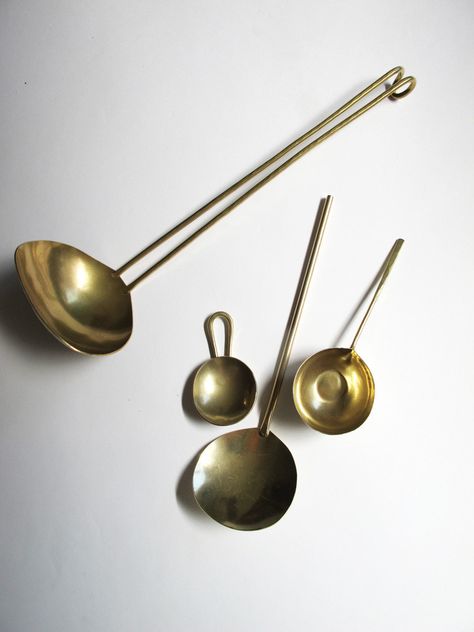 Japanese Brass Spoons - 4 sizes Japanese Cooking Utensils, Japanese Cutlery Set, Japanese Soup Spoon, Bamboo Spoon, Brass Spoon, Tiny Spoons, Copper Wood, Baby Toys Diy, Small Spoon