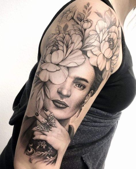 Frida Kahlo Sleeve Tattoo, Fridah Kahlo Tattoos, Friday Kahlo Tattoo, Mexican Art Tattoos For Women, Frida Tattoo Ideas, Frida Kahlo Tattoo Ideas, Mexican Tattoo For Women, Frida Kahlo Tattoo, Frida Tattoo