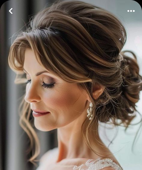 Loose Updo Wedding Mother Of The Bride, Loose Wedding Updo, Tease Hair, Mother Of Bride Makeup, Mother Of The Bride Hairdos, Mother Of The Bride Hairstyles, Mother Of The Groom Hairstyles, Loose Bun, Bride Updo