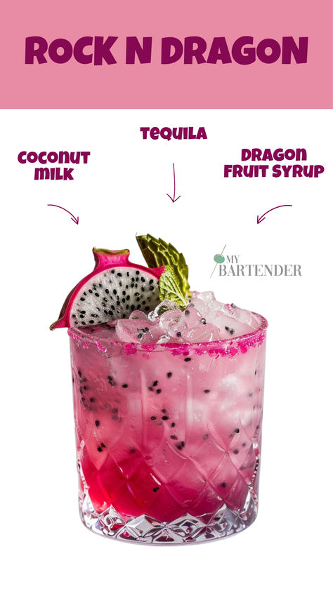 Rock N Dragon Dragon Fruit Syrup, Coconut Cocktails, Boozy Cocktails, Dragon Drink, Winter Holiday Recipes, Wine Chart, Coconut Mojito, Fruit Syrup, Sangria Cocktail