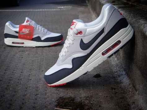 Nike Air Max 1 OG Sail Dark Obsidian Air Max 1 Og, Air Maxes, Airmax Nike, Sneak Attack, Custom Nike Shoes, Tenis Nike, Nike Trainers, Nike Air Max 1, Mens Nike Shoes