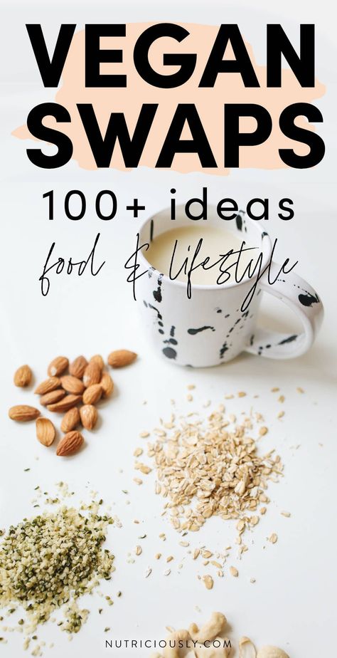 Vegan Swaps, Vegan Pantry Staples, Vegan Staples, Vegan Grocery List, 10 Healthy Foods, Healthy Food Swaps, Vegan Pantry, Vegan Substitutes, Food Swap