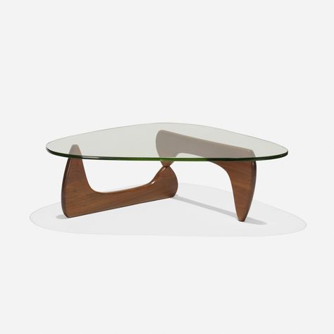 ISAMU NOGUCHI, early coffee table, model IN-50 | Wright20.com Triangle Table, Triangle Coffee Table, Noguchi Coffee Table, Isamu Noguchi, Teak Coffee Table, Walnut Coffee Table, Glass Top Coffee Table, Glass Coffee Table, Mid Century Modern Furniture