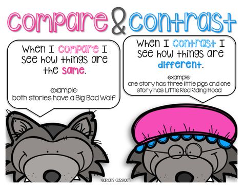 Kearson's Classroom: Big Bad Wolf Compare & Contrast Comparing Characters Anchor Chart, Compare And Contrast Anchor Charts 2nd, Compare And Contrast Preschool Activities, Compare And Contrast Anchor Chart 1st, Compare And Contrast First Grade, Compare Contrast Anchor Chart, Compare And Contrast Anchor Chart, Compare And Contrast Characters, Prek Projects