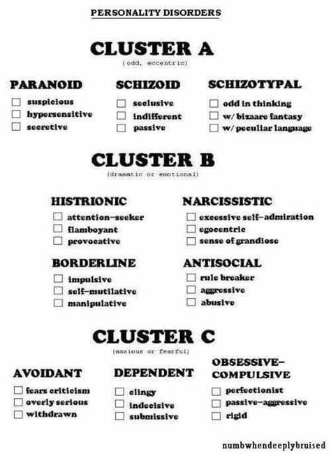 Clusters A, B, and C of personality disorders Lcsw Exam Prep, Lcsw Exam, Social Work Exam, Personality Disorders, Clinical Social Work, Mental Health Nursing, Dsm 5, Psychiatric Nursing, Mental Health Counseling