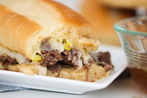 Instant Pot (And Slow Cooker) French Dip Sandwiches | Six Sisters' Stuff Slow Cooker French Dip Sandwiches, Slow Cooker French Dip, Instant Pot French Dip, French Dip Recipes, French Dip Sandwiches, Dip Sandwiches, Italian Beef Sandwiches, Slow Cooker Freezer Meals, Beef Sandwiches