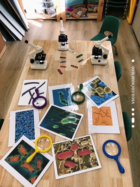 Germs Unit Preschool, Biology For Preschoolers, Germs Anchor Chart, Reggio Emilia Science Activities, Preschool Microscope Activities, Germs Experiment Preschool, Learning About Germs Preschool, Germs Activities For Preschool, Preschool Germs Theme