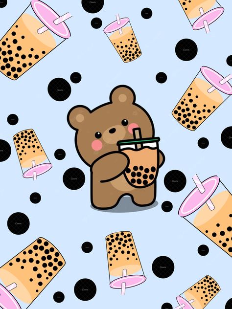 Cute Boba Bear Boba Background, Boba Bear, Bubble Boba, Cute Boba, Cute Backgrounds, Puns, Bubbles, Wallpapers, Animals