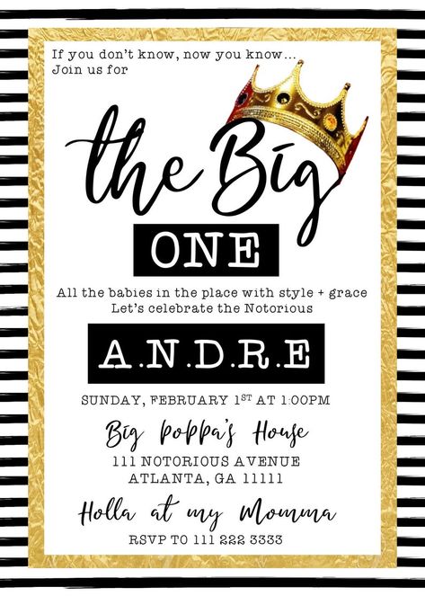 Notorious Big One Invitation, Notorious One Invitation, Biggie Smalls Party Theme, The Notorious One Birthday Party Invites, 1st Birthday Biggie Smalls, 1st Birthday Hip Hop Theme, Notorious Big One Birthday Invitation, The Big One Biggie Smalls Birthday, Biggie First Birthday Party