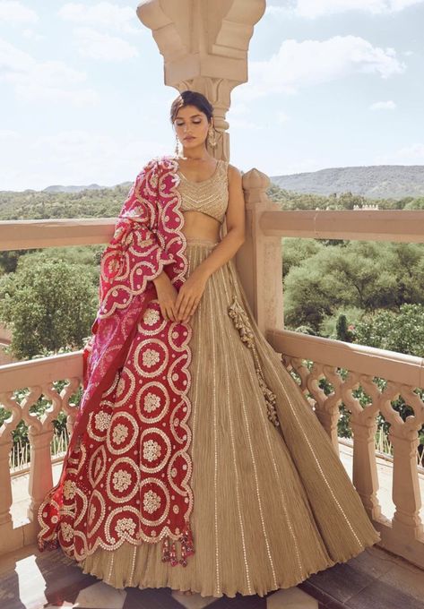 Golden Tissue Lehenga, Patola Dupatta With Lehenga, Dupatta With Lehenga, Lehenga Fits, Tissue Lehenga, Shaadi Outfits, Lehenga Designs Latest, Brother Wedding, Simple Tops