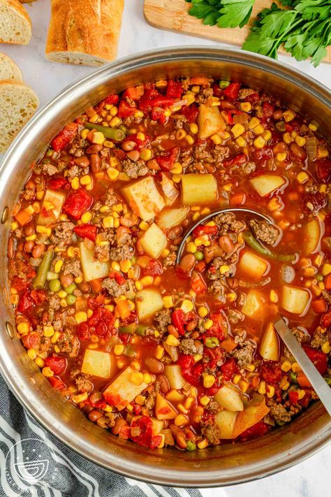 Cowboy Soup Crockpot Ground Beef, Cowboy Stew Recipe Ground Beef Easy, Easy Cowboy Soup, Cowboy Stew Crockpot Crock Pot, Hobo Stew Ground Beef, One Pot Cowboy Stew, Hearty Crockpot Cowboy Soup, Cowboy Soup Recipe Beef, Cowboy Stew Crockpot