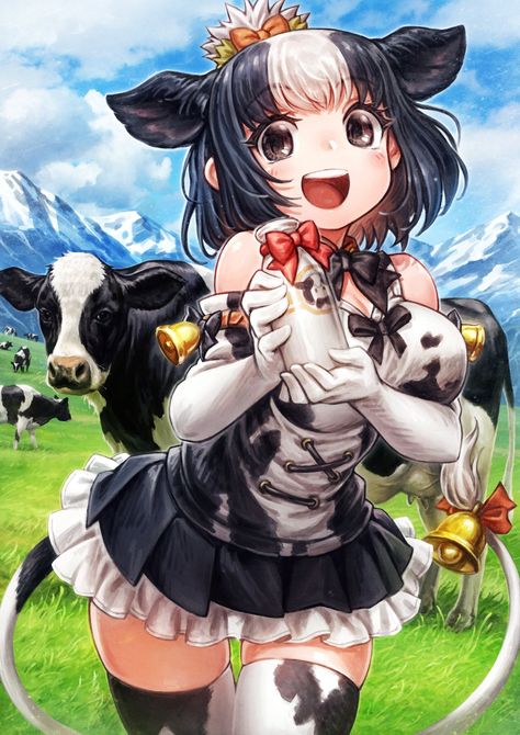 Anime Cow, Cow Girl, Cow, I Hope, Hair, Anime, Black