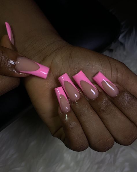 Daily dose of pink❤️🥰 Pink On Pink French Tip Nails, Hot Pink Acrylic Nails, Acrylic Nails Coffin Short, Pink Acrylic, Pink Acrylics, Pink Acrylic Nails, Acrylic Nails Coffin, Nails Coffin, Nails Acrylic