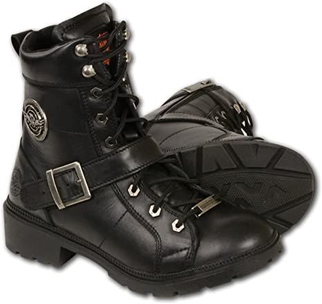 Women's Lace to Toe Side Buckle Boot Round Black (Size 8) Motorcycle Boots Women, Womens Biker Boots, Motorcycle Riding Boots, Buckle Boot, Leather Motorcycle Boots, Womens Cowgirl Boots, Women's Motorcycle Boots, Motorcycle Women, Signature Hardware