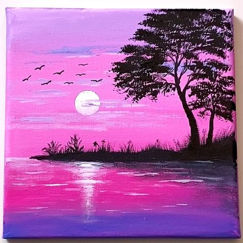 Purple Sunset Landscape Acrylic Painting | Purple Sunset Landscape Acrylic Painting Color used : Ultramarine, Violet, White, Magenta, Black #art #artist #artwork #acrylic #painting... | By El Drawing Arts | Facebook Acrylic Painting Purple, Nature Paintings Acrylic, Sunset Landscape Painting, Landscape Acrylic Painting, Drawing Arts, Beautiful Landscape Paintings, Purple Painting, Painting Purple, Landscape Acrylic