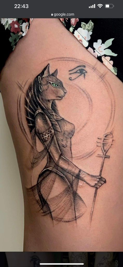 Anput Goddess Tattoo, Egyptian Goddess Tattoos For Women, Egyptian Elephant Tattoo, Bastet Tattoo Egyptian, Bastet Goddess Tattoo, Egyptian Goddess Tattoo, Bastet Tattoo, Egypt Tattoo Design, Egyptian Cat Tattoos