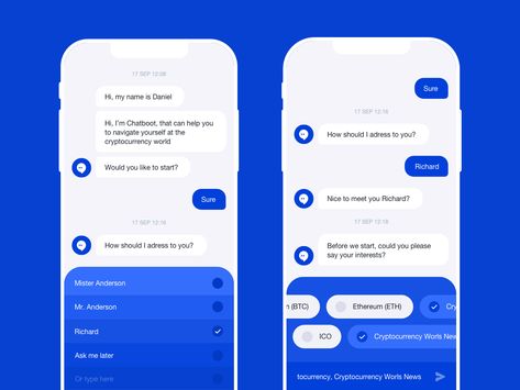 Daneel - Smart Crypto Bot (Chat) mobile app rondesign Chat Bot Ui Design, Chatbot Ui Design, Chatbot App, Chatbot Design, Chat Design, Photography Mobile, Mobile Ui Design, Illustration Photography, Mobile App Ui