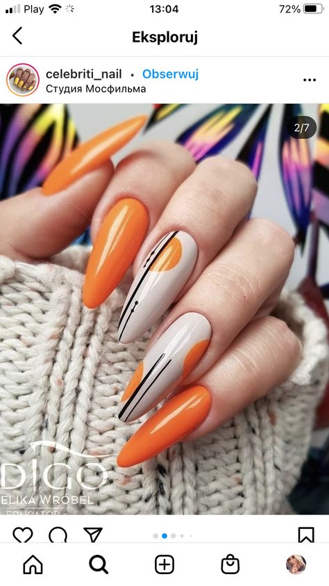 Orange Gel Nail Designs, Orange Nails Art, Orange Nail Designs, Long Nail Designs, Orange Nails, Classy Nails, Floral Nails, Chic Nails, Fancy Nails