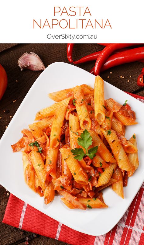 Pasta Napolitana Recipe - this tasty pasta dish is so quick and easy to whip up, it’s sure to become a favourite mid-week dinner. Pasta Napolitana, Make Your Own Pasta, Pasta Meals, Vegetarian Pasta Recipes, Vegetarian Pasta, Tasty Pasta, Brunch Menu, Recipe Board, Pasta Dish