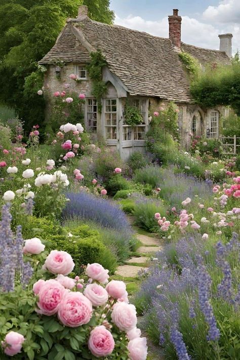 Cottage Garden Landscape, Small Garden Ideas Flowers, English Garden Front Yard Curb Appeal, Spring Cottage Garden, English Cottage Garden Flowers, Bridgerton Garden Aesthetic, English Cottage Style Garden, English Cottage Landscaping, English Cottage Garden Design Layout