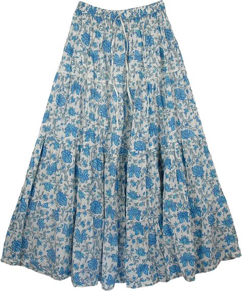 Blue Floral Cotton Printed Long Skirt, Hydrangea Blue Cotton Long Summer Skirt Long Summer Skirt, Blue Long Skirt, Long Blue Skirts, Hydrangea Blue, Long Skirt Summer, Printed Long Skirt, Long Skirt Outfits, Bohemian Skirt, Rock Outfit