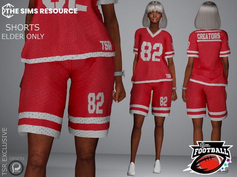 The Sims Resource - Football jersey shorts Sims 4 Soccer Uniform, American Football Uniform, Cc Sims4, Football Jersey Shirt, Christmas Pajama Pants, Football Uniform, Soccer Uniforms, Cc Sims, Female Clothing