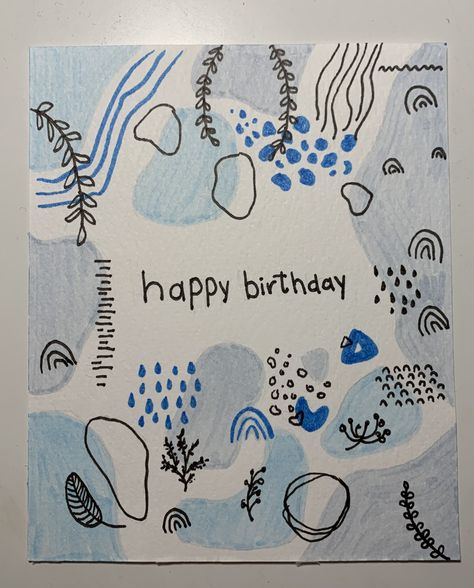 Blue Birthday Card, Happy Birthday Cards Handmade, Happy Birthday Cards Diy, Creative Birthday Cards, Cool Birthday Cards, Watercolor Birthday Cards, Birthday Card Drawing, Simple Birthday Cards, Birthday Card Craft