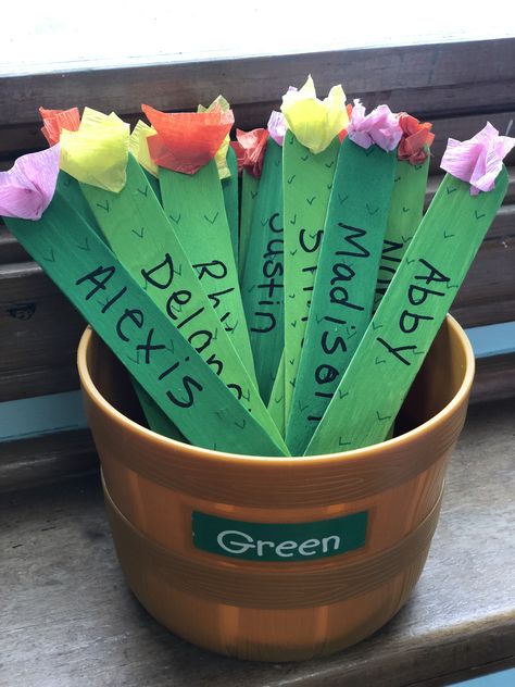 Fiesta theme Cactus name sticks Garden Theme Classroom, Plants Classroom, Classroom Goals, Preschool Rooms, Prek Classroom, Classroom Makeover, Preschool Classroom Decor, Elementary Classroom Decor, Fiesta Theme