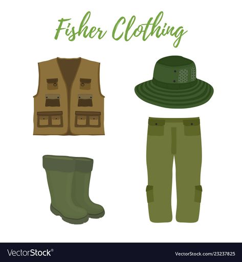 Hunter Clothes, Nft Ideas, Fishing Stickers, Fishing Jacket, Hunter Outfit, Cartoon Clothing, Vector Cartoon, Cartoon Outfits, Hunting Fishing