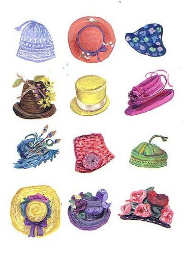 Hot hats by harryillustration, via Flickr Vintage Hat Illustration, Hat Sketches Design, Hat Design Drawing, Hats Sketch, Hats Drawing, Hats Illustration, Hat Illustration, Hat Drawing, Fashion Illustration Sketches