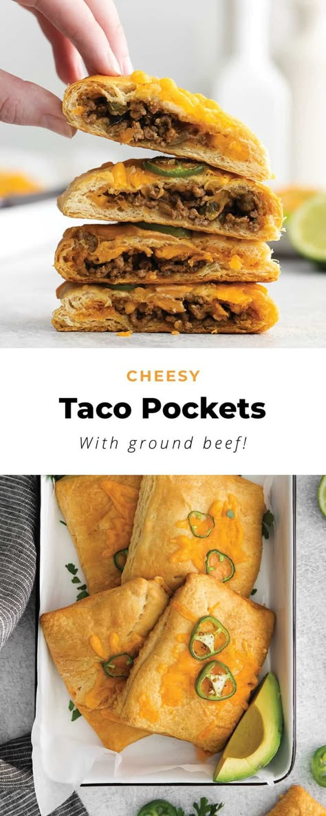 Ground Beef Pocket Recipes, Croissant Tacos Crescent Rolls, Pilsbury Crescent Recipes Dinner Meals, Crescent Rolls Ground Beef Recipes, Hamburger Meat Recipes Crescent Rolls, Crescent Roll Savory Recipes, Taco Cresent Rolls, Pocket Tacos Recipe, Taco Pockets Crescents