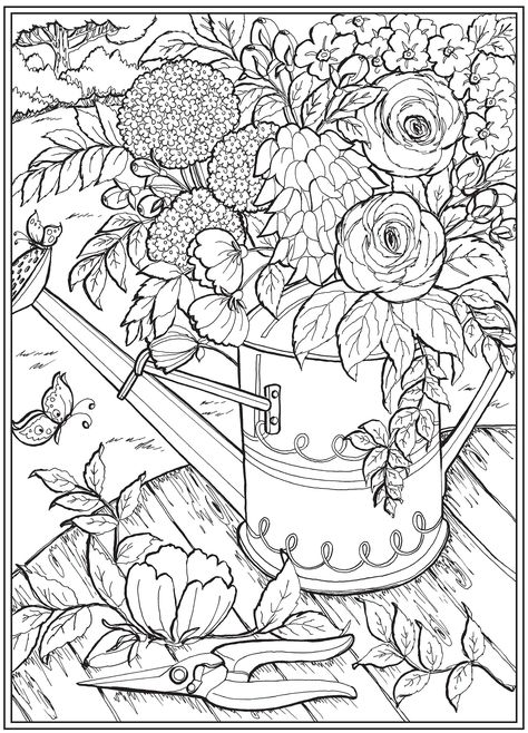 Turtle Pictures, Dover Coloring Pages, Creative Haven Coloring Books, Garden Coloring Pages, Book Creative, Coloring Pages For Grown Ups, Gardens Coloring Book, Country Gardens, Adult Coloring Designs