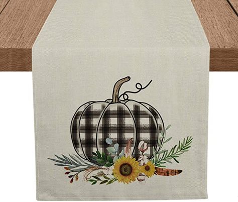 Amazon.com: Artoid Mode Buffalo Plaid Pumpkin Sunflowers Table Runner, Seasonal Fall Harvest Tablecloth Kitchen Dining Table Linen for Indoor Outdoor Home Party Decor 13 x 72 Inch: Kitchen & Dining Fall Table Runner Patterns, Sunflower Table Runner, Pumpkin Table Runner, Harvest Kitchen, Polka Dot Pumpkin, Plaid Pumpkin, Dining Table Decoration, Artistic Painting, Flower Bottle