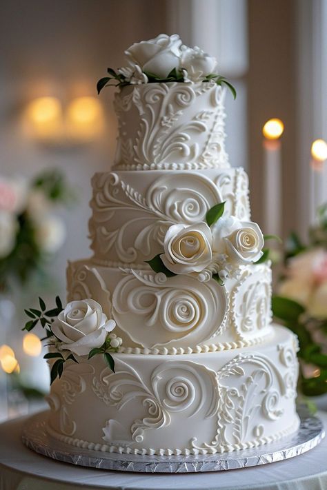 29 Traditional Wedding Cakes Ideas 24 Fondant Wedding Cakes Elegant, Traditional Wedding Cake Designs, Traditional Wedding Cake Ideas, Wedding Cake With Fondant, Piping Cake, Wedding Cake Designs Elegant, Wedding Cakes Ideas, 2023 Weddings, How To Make Wedding Cake