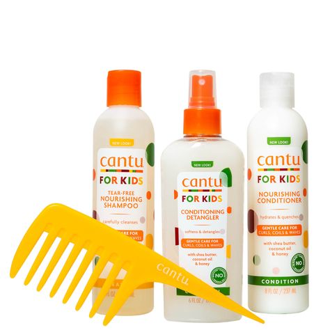 Make your little one’s styling routine quick, effortless and effective with the Cantu Kids’ Favourites Bundle. Featuring a mist, shampoo, conditioner and comb, the four-piece set is designed with all curls, coils and waves in mind.Cantu Kids Detangler 177mlA pre-styling spray that helps to improve hair styling and manageability by lending slip to curls, coils and waves.Cantu Kids Shampoo 237mlGentle yet effective, this no-tears shampoo seeks to sweep away excess oils, dirt and impurities to crea Cantu For Kids, Kids Curly Hairstyles, Curly Hair Types, Detangler Spray, Nourishing Shampoo, Curl Cream, Defined Curls, Shea Moisture Products, Shampoo Conditioner