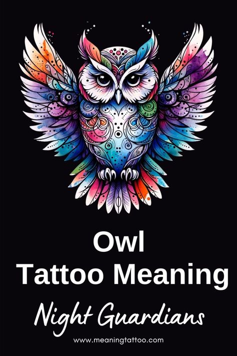 Are you drawn to the protective aura of owl tattoos? Uncover how these nocturnal guardians symbolize not just wisdom but also protection and guidance through life's mysteries. Learn about the diverse interpretations of owl tattoos and their role as spiritual protectors. Click to discover more and follow us for more insights. Protection Tattoo Spiritual, Snowy Owl Tattoo, Owl Neck Tattoo, Spirit Animal Tattoo, Owl Tattoo Chest, Feathers Tattoo, Owl Eye Tattoo, Colorful Owl Tattoo, Owl Tattoo Meaning