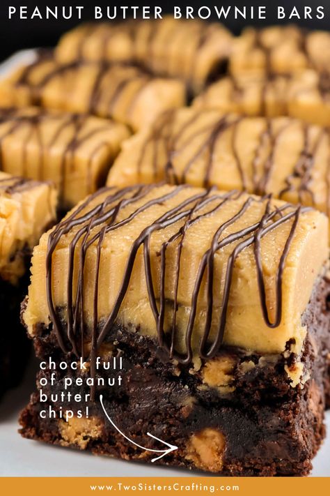 Peanut Butter Brownie Bars - two classic dessert tastes that taste great together. These yummy brownies are delicious and easy to make. Rich chocolate and sweet peanut butter combine to make a delicious treat for Fall, Thanksgiving, Christmas or just a random Monday. Make your family at batch today. Peanut Butter Buttercream Frosting, Yummy Brownies, Peanut Butter Buttercream, Peanut Butter Brownie, Chocolate Peanut Butter Brownies, Brownie Bars, Brownie Frosting, Chocolate Chip Brownies, Butter Brownies